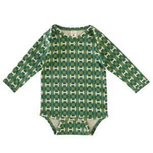 Kate Quinn Long Sleeve Lap Neck Bodysuit - Green Geometric Print - 3-6M